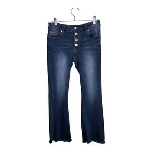 Tahari jeans flare stretch button fly rough hem ankles size4